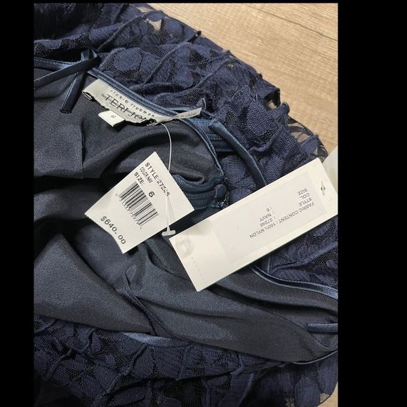 NWT RICKIE FREEMAN FOR TERI JON 3/4-sleeve Lace Overlay Gown In Navy $640 - Picture 6 of 8